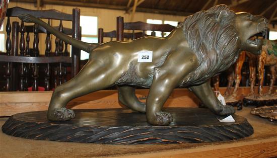 Japanese bronze lion on plinth base